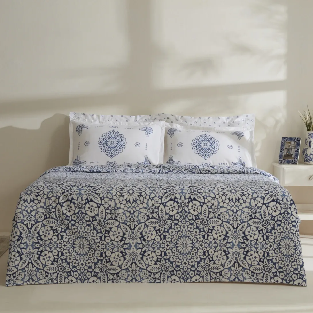 Karaca Home Ida %100 Pamuk Çift Kişilik Pike Takımı Mavi