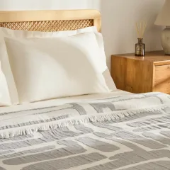 Kaşmir Home Mosy Çift Kişilik Jakar Muslin Pike Gri