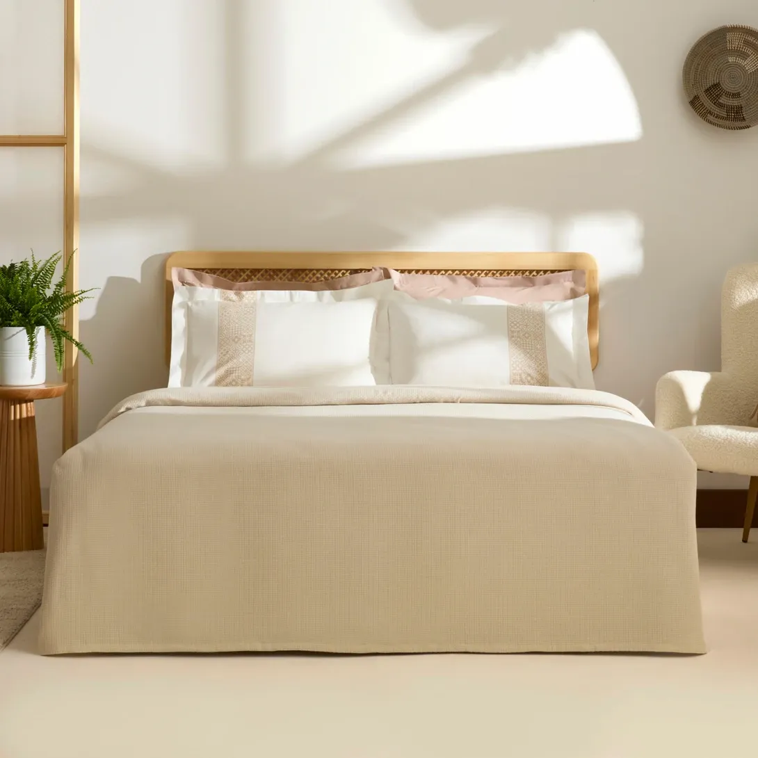 Kaşmir Home Frig %100 Pamuk Çift Kişilik Pike Takımı Bej