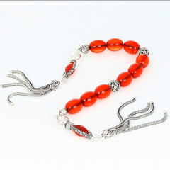 Kehribar Taşlı Zaza Model Gümüş Püsküllü Tesbih