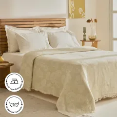 Karaca Home Ginkgo Leaf Müslin Nakışlı Çift Kişilik Pike Takımı Adaçayı