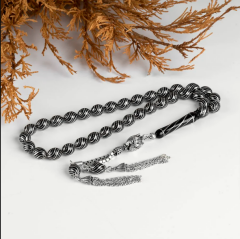 Gümüş Püskül ve Gümüş İşlemeli Erzurum Oltu Taşı Tesbih