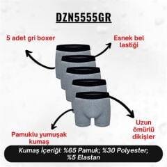 Erkek Boxer Gri 5'Li Set