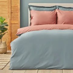 Karaca Home %100 Pamuk Basic Çift Taraflı Çift Kişilik Nevresim Takımı Yeşil
