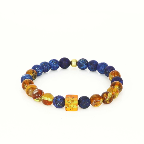 Lapis Lazuli Ve Fosilli Damla Kehribar Taşlı Bileklik