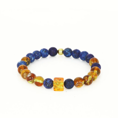 Lapis Lazuli Ve Fosilli Damla Kehribar Taşlı Bileklik