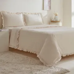 Karaca Home Pure Ruffle %100 Pamuk Çift Kişilik Nevresim Takımı Ekru