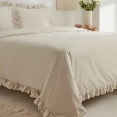 Karaca Home Pure Ruffle %100 Pamuk Çift Kişilik Nevresim Takımı Ekru