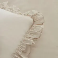 Karaca Home Pure Ruffle %100 Pamuk Çift Kişilik Nevresim Takımı Ekru