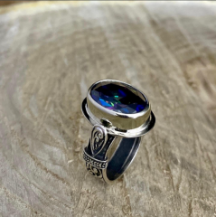 Gümüş Tasarım Mistik Topaz Taşlı Mekik Model Otantik Trend Bayan Yüzük Takı