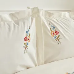 Karaca Home Blanca %100 Pamuk Çift Kişilik Nakışlı Nevresim Takımı Beyaz