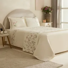 Karaca Home Gres Çift Kişilik Nakışlı Nevresim Pike Takımı Pudra