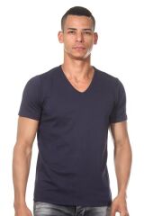 V Yaka Lacivert Erkek T-Shirt M