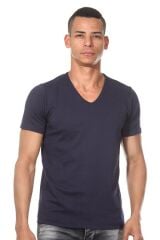 V Yaka Lacivert Erkek T-Shirt