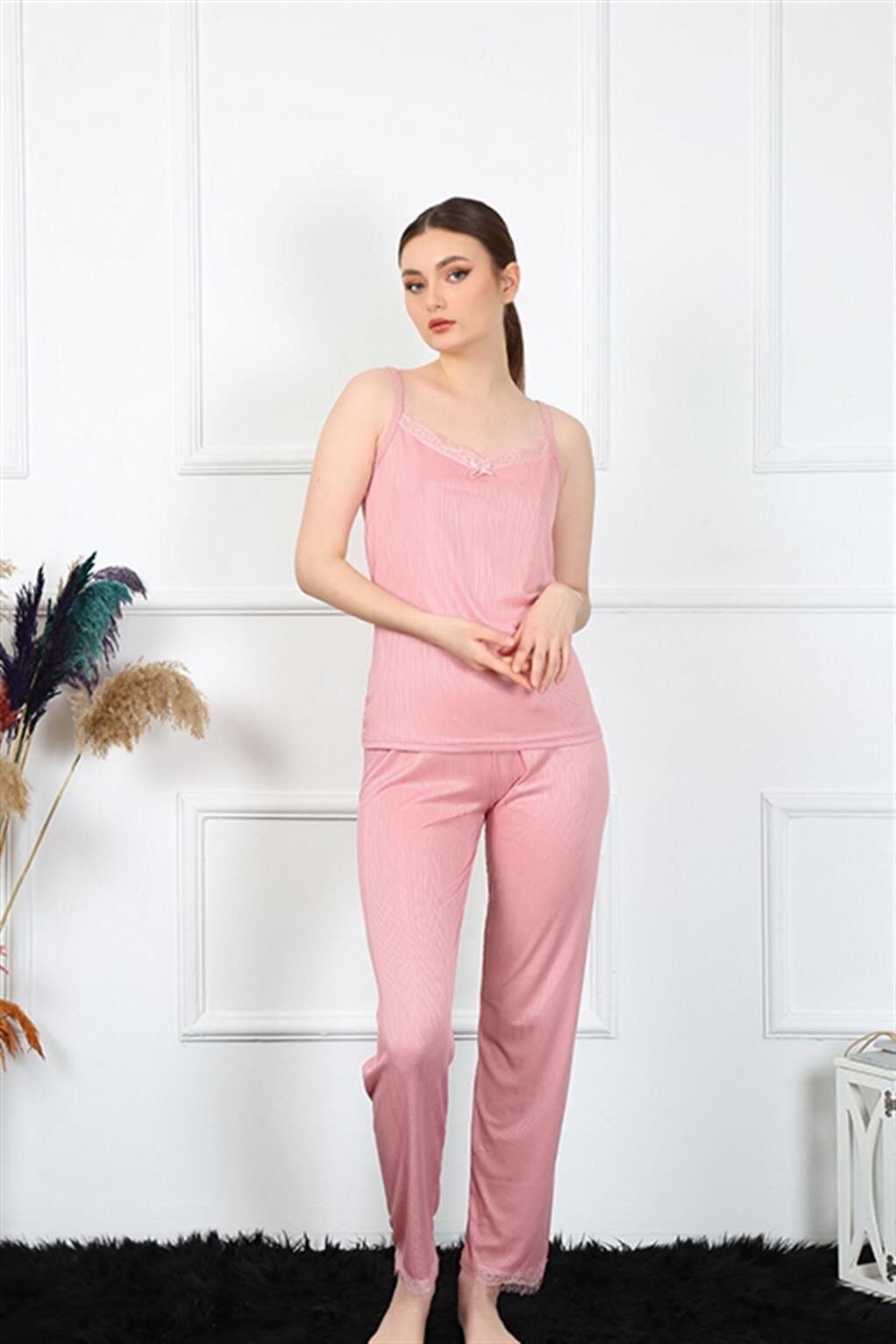 Akbeniz Kadın İp Askılı Somon Pijama Takım 4136