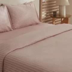 Karaca Home Josef Çizgili Saten Çift Kişilik Nevresim Takımı Pudra