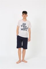 Akbeniz Erkek Genç Garson Boy Kısa Kol Krem Penye Şortlu Pijama Takımı 20377