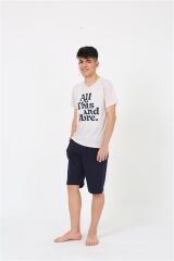 Akbeniz Erkek Genç Garson Boy Kısa Kol Krem Penye Şortlu Pijama Takımı 20377