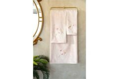 BOMONTI TOWEL 50X90 BIRD EMBROIDERED STONE COLOR