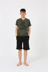 Akbeniz Erkek Genç Garson Boy Kısa Kol Haki Penye Şortlu Pijama Takımı 20377