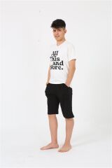 Akbeniz Erkek Genç Garson Boy Kısa Kol Ekru Penye Şortlu Pijama Takımı 20377
