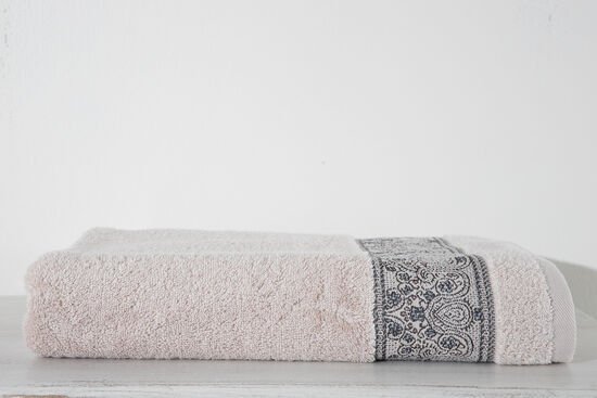 MOTIF PATTERN BORDERED TOWEL 30X50CM STONE