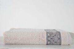 MOTIF PATTERN BORDERED TOWEL 30X50CM STONE