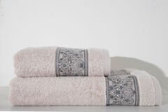 MOTIF PATTERN BORDERED TOWEL 30X50CM STONE