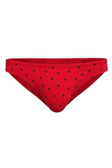 Erkek Kalp Desenli Kırmızı Pamuklu Klasik Slip Külot S