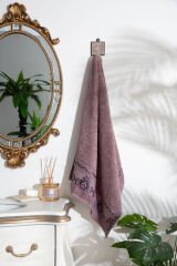 DAMASK BORDÜRLÜ DESEN HAVLU MÜRDÜM 70X140CM