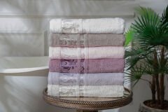 DAMASK BORDÜRLÜ DESEN HAVLU MÜRDÜM 70X140CM