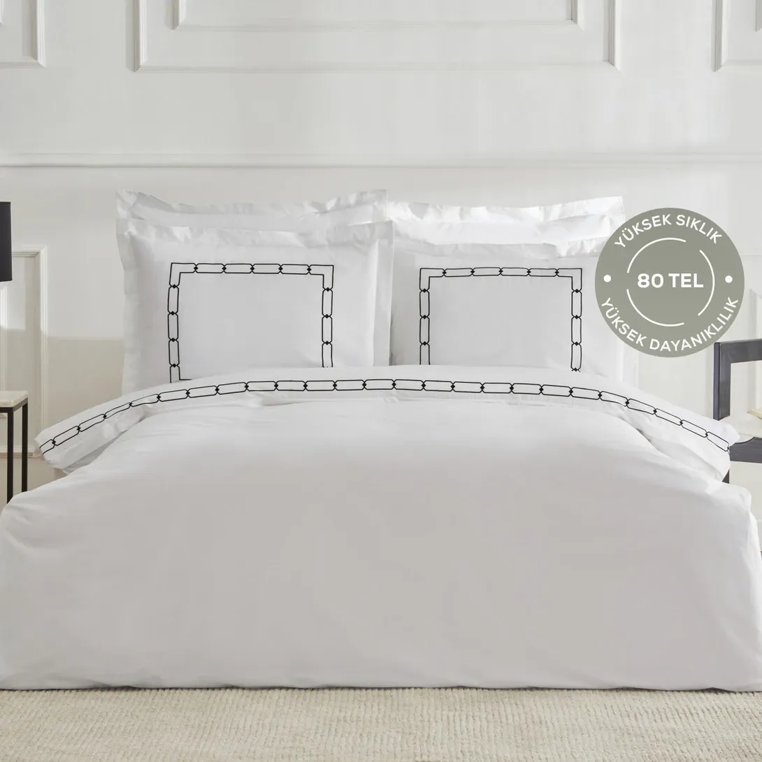 Karaca Home White Collection Diane 80 Tel %100 Pamuk Çift Kişilik Percale Nevresim Takımı Nakışlı Beyaz