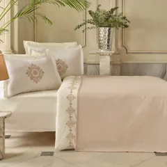 Karaca Home Kelsey Nakışlı %100 Pamuk Çift Kişilik Nevresim Takımı Beyaz