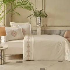 Karaca Home Kelsey Nakışlı %100 Pamuk Çift Kişilik Nevresim Takımı Beyaz