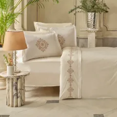 Karaca Home Kelsey Nakışlı %100 Pamuk Çift Kişilik Nevresim Takımı Beyaz