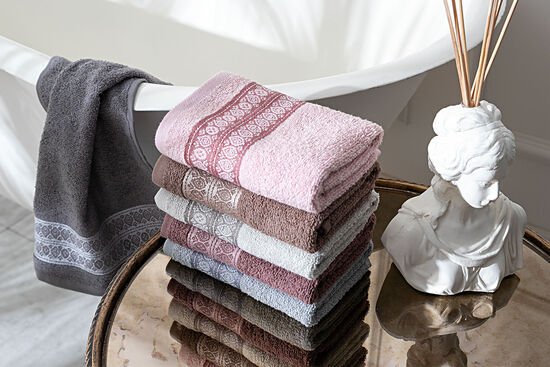 STRIP PATTERNED BORDERED 6-PIECE ASSOCIATION TOWEL 30X50CM