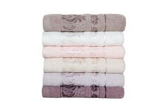 DAMASK PATTERNED BORDERED 6-PIECE ASSOCIATION TOWEL 30X50CM