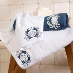 Aron Embroidered Face Towel 50x90 cm Marine Blue
