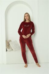 Akbeniz Kadın Kadife Bordo Pijama Takım 20624