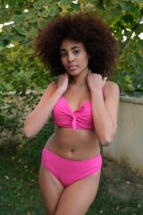 Akbeniz Kadın İçi Boş Fiyonklu Kaplı Fuşya Alt Üst Bikini Takım 35011