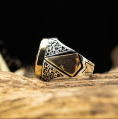925 Ayar Gümüş tasarım Garnet Taşlı trend Osmanlı Tuğralı model Erkek Yüzük