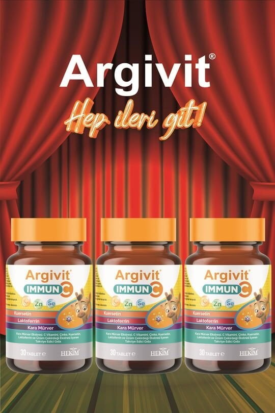 Argivit Argivit Immun C Tablet 3’lü Paket ( Kara Mürver, C Vitamini, Çinko, Kuersetin, Laktoferrin, Üzüm ) 30 Tablet