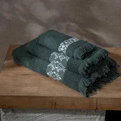 Green Black Hereke 3'lü Havlu Seti Krem