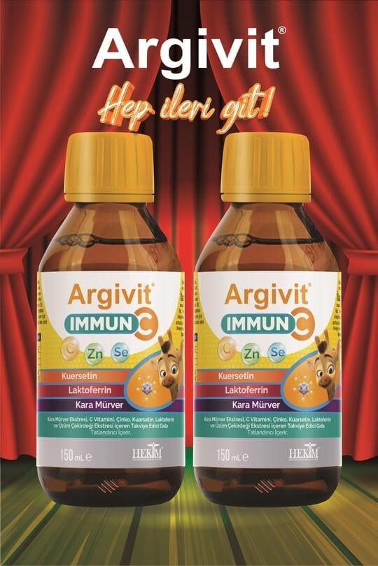 Argivit Argivit Immun C Şurup 2’li Paket ( Kara Mürver, C Vitamini, Çinko, Kuersetin, Laktoferrin, Üzüm ) 150 ml - Karışık Meyve Aromalı