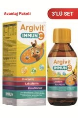 Argivit Argivit Immun C Şurup 3’lü Paket ( Kara Mürver, C Vitamini, Çinko, Kuersetin, Laktoferrin, Üzüm ) 150 ml - Karışık Meyve Aromalı