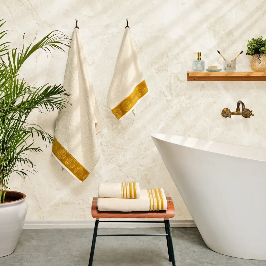 Karaca Home Minka Sonil 100% Cotton Bath/Face Towel Hammam Set Off White Gold