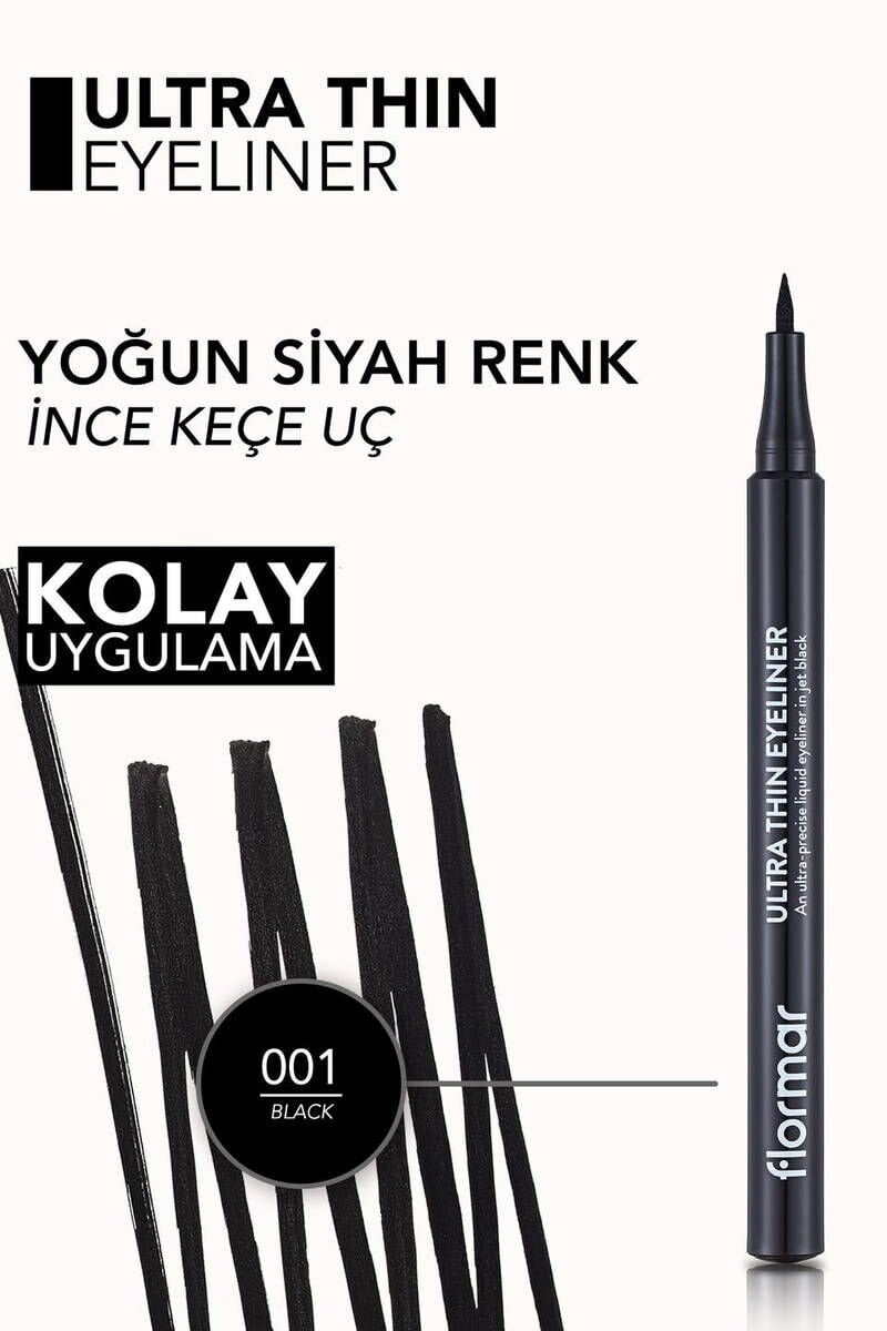 Yoğun siyah ince uçlu likit göz kalemi | 1 ML Renk: 001 BLACK