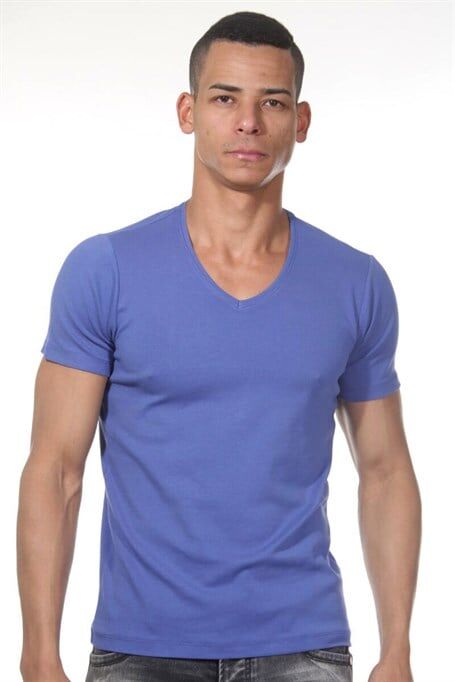V Yaka Saks Erkek T-Shirt M