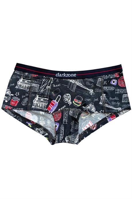 Dijital Baskılı Seyahat Desenli Kadın Boxer L