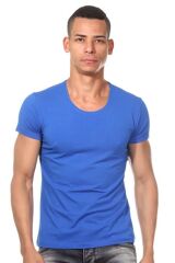 Bisiklet Yaka Saks Erkek T-Shirt XL